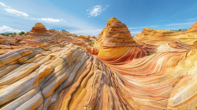 Striking Sandstone Rock Formations with Colorful Swirling Layers in a Remote Desert Landscape