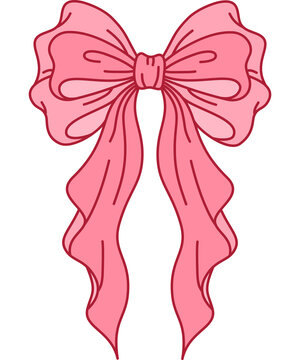 Hand drawn layered pink ribbon bow knot, fluffy feminine coquette bow clip art PNG