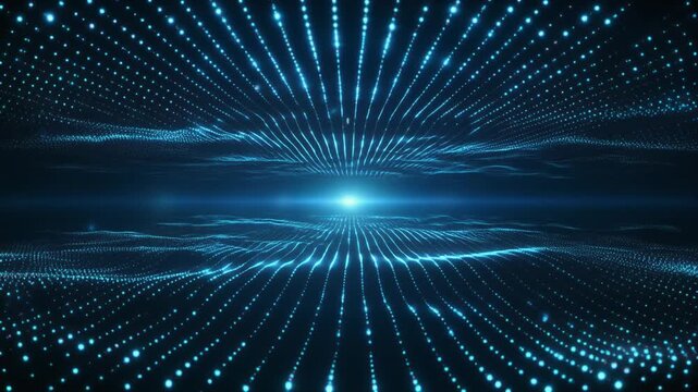 Abstract animation flows blue digital particle wave tracks. Elegant information metrics map data streams gracefully. Creative vector graphics loop soft background channels.