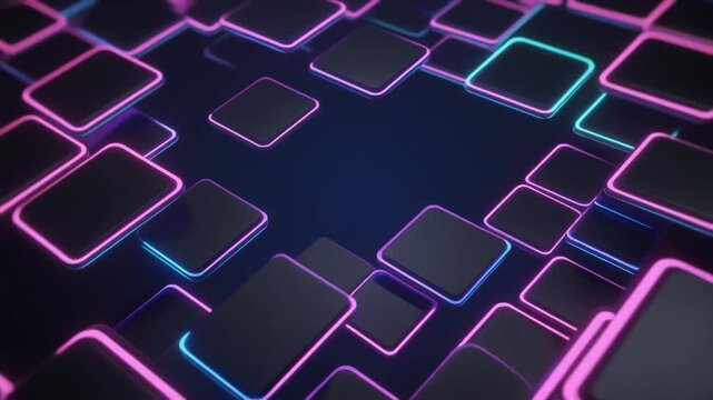 Rounded neon frames outline abstract bright graphics. Border vector graphics glow with intense color tracks. Minimal interface design elements loop clean template visuals.
