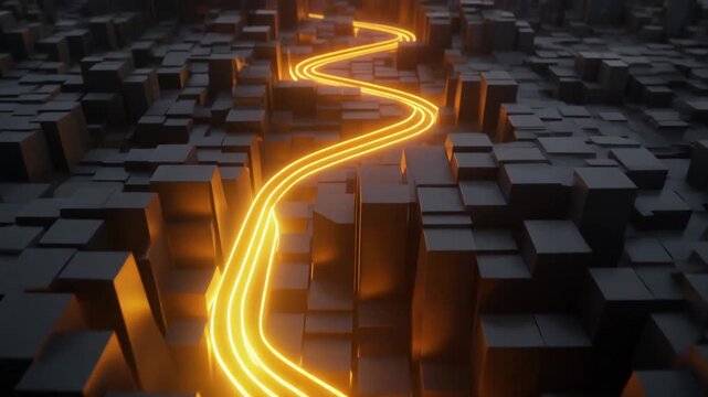 Textured animation grids dark abstract landscape paths. Orange energy block models light structural matrix roads. Minimal design frameworks loop modern vector utility paths.