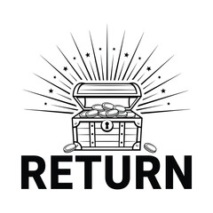 Open Treasure Chest Filled With Coins Black And White Vector Illustration © Pixel Loft