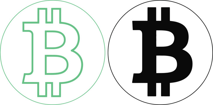 Bitcoin cryptocurrency logo icon in green outline style