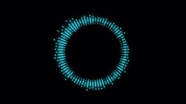 Abstract circular digital sound wave equalizer visualizer in neon blue.
