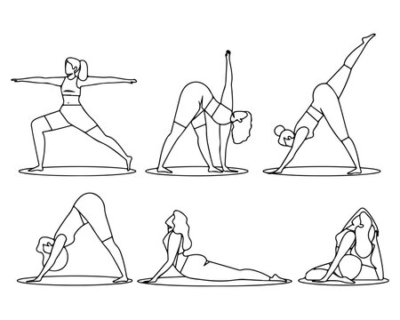 Yoga Poses Set Minimalist Line Art Vector Illustration