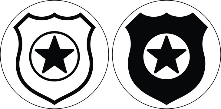 Black and white sheriff badge icon with star