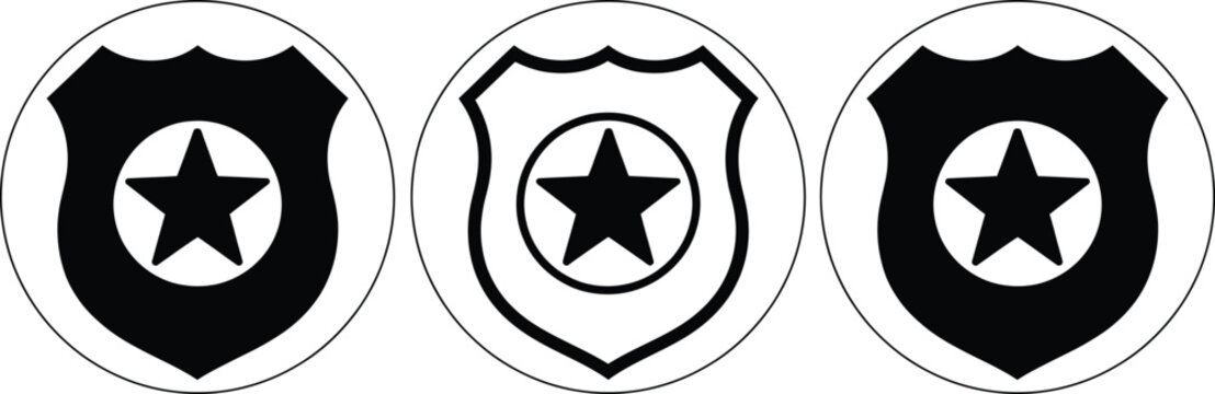 Three sheriff badges with stars on black and white