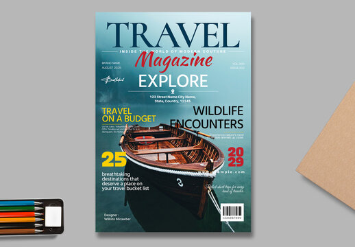 Modern Travel Magazine Cover Layout Design