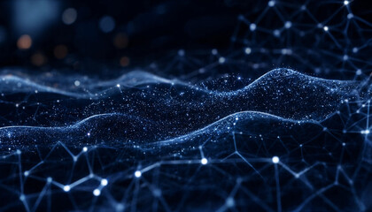 Abstract digital network connection background, with glowing blue, nodes and lines, representing data flow, technology, and global communication © Mahabub islam