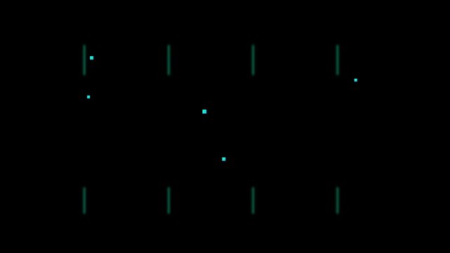 Minimalist abstract digital motion animation featuring glowing blue particles moving between vertical neon light bars footage