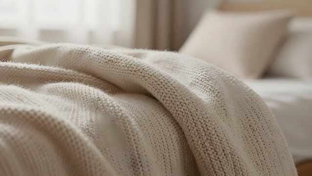 6. [STYLE] of a cheek resting against soft knit wool fabric showing dense fiber texture with cozy warmth radiating, soft warm window light, muted oatmeal and cream tones, softly blurred bedroom backgr