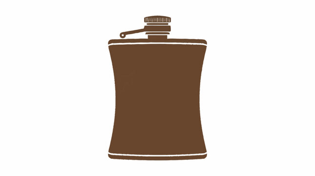 Brown Hip Flask Illustration Isolated on White Background.
