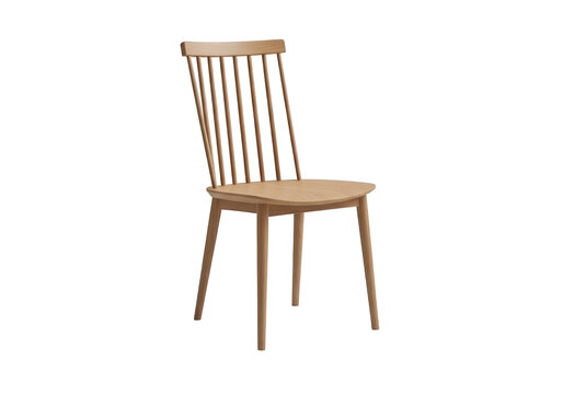 Modern wooden dining chair with a high spindled backrest design for a stylish home interior and comfortable seating isolated on transparent background