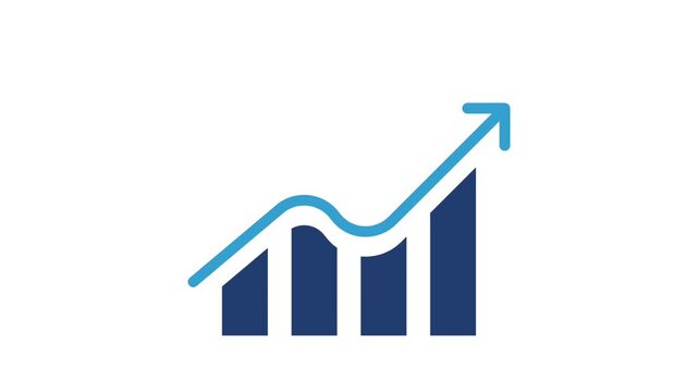 Business Growth Chart Line Animation. Modern blue bar chart with upward growing arrow line animation representing data metrics analysis and financial success.