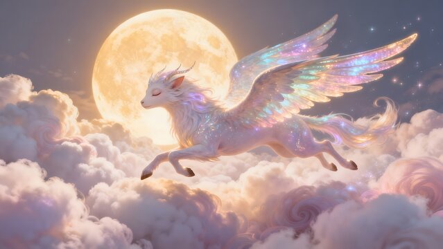 Mythical winged creature in sky