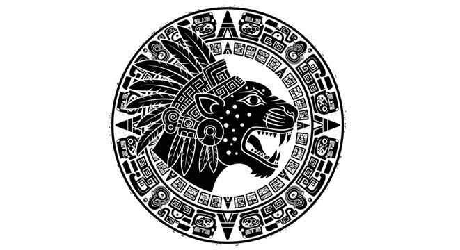 Aztec Jaguar Head Design Emblem.