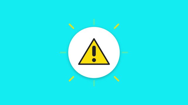 Yellow alert triangle icon with glowing rays animation for digital interface warning motion graphic project