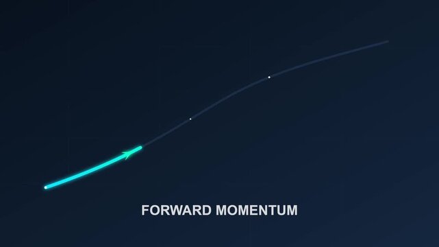 Glowing cyan arrow animation traveling along a curved digital trajectory line in this motion graphic video
