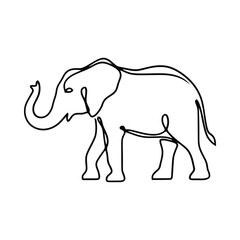 Naklejka premium Elephant line drawing on white background continuous one line animal illustration