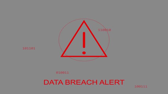 Data breach alert warning symbol animation displaying binary code digital security motion for corporate web usage
