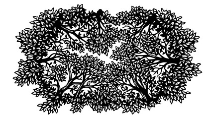 Fototapeta premium Symmetrical Black Tree Branches and Leaves Silhouette, Organic Nature Pattern