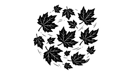 Fototapeta premium Black Maple Leaves Swirling in Circle Pattern, Autumn Season Vector Graphic