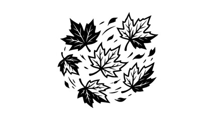 Fototapeta premium Whirling Maple Leaves - Black and White Autumn Illustration