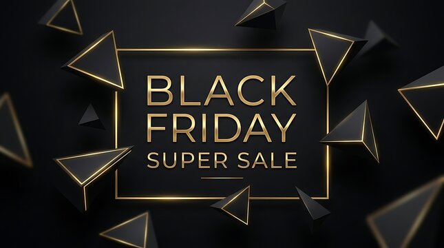 Black friday super sale luxury gold typography on dark background with promotion