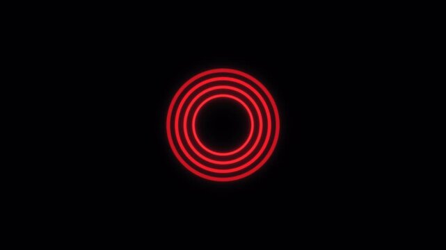 Abstract red neon concentric circles pulsating on a black background.
