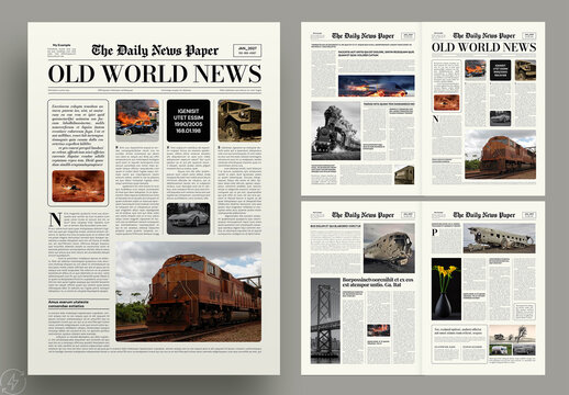 Editable Newspaper Front Page and Editorial Layout Template for Print