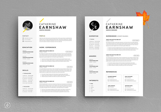 Professional Resume CV Template with Modern Minimalist Design