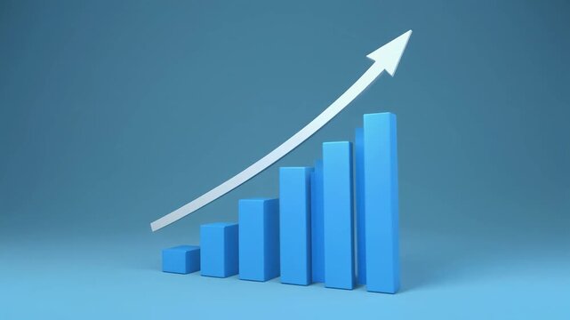 Animation graphs blue three dimensional bars. Company revenue profit margins chart rising trend metrics. Corporate commercial sales analytic dashboard screens loop progress.