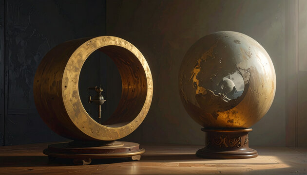 Golden Ring and Globe Concept Composition