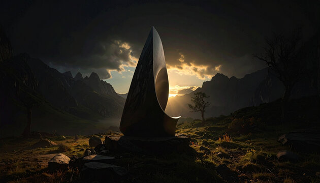 Dark Monolith in Dramatic Landscape