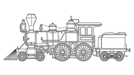 Vintage Steam Locomotive Line Art Illustration © anjel