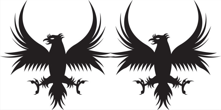 Symmetrical black rooster silhouette tribal art illustration. Aggressive fighting cock vector element for cultural emblem, sports logo, or traditional tattoo.
