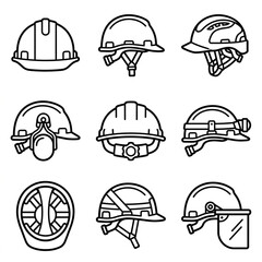 Fototapeta premium Collection of safety helmets for workers.