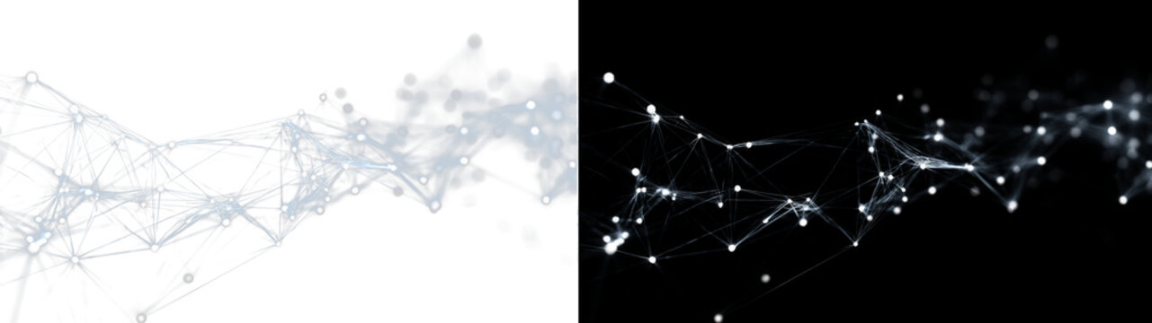 Digital network connection points with lines on transparent background for data technology.