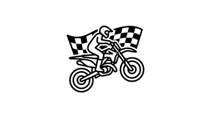 Obraz premium Clean line art of motocross rider jumping over flag.