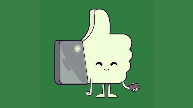 thumbs up green background cell his hand phone middle green screen animated chromakey background backgrounds colorful style frame layers elements