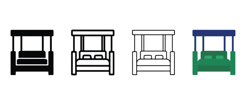 canopy beds in various styles and colors  black white line art and green with blue  showcasing different design options