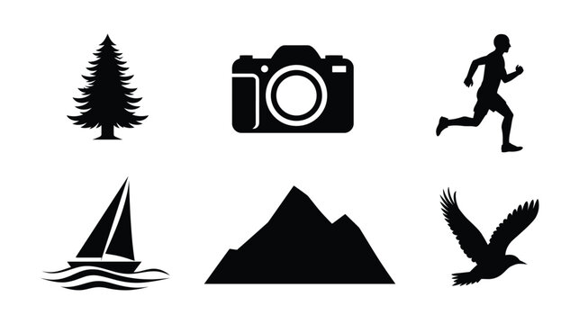 Camera icon set showing various lifestyle activity silhouettes