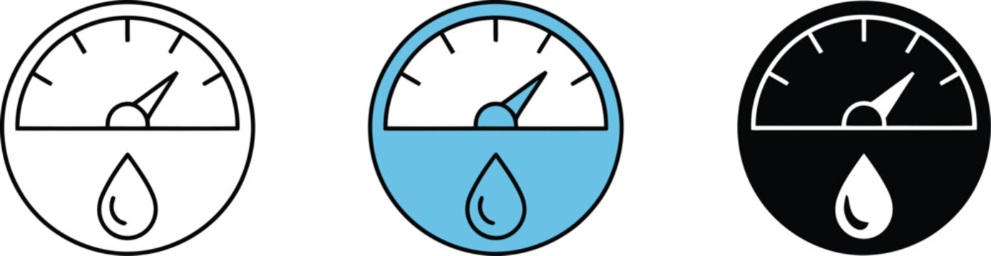Hygrometer symbol, humidity sensor, weather monitoring device, climate control, temperature measurement, moisture monitoring and environmental testing icons worldwide