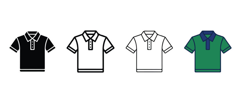 polo shirts with various designs and collars on white background  casual clothing