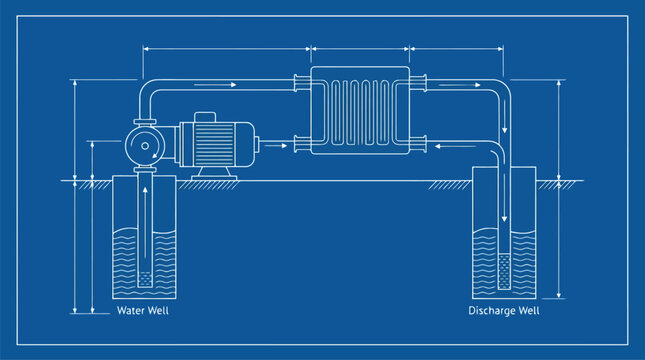 Circuit schematic with central processor and network wiring vector blueprint diagram.