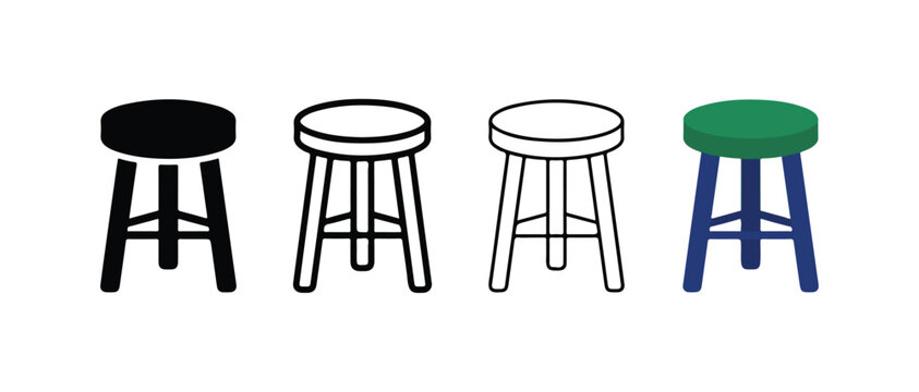 stools with three legs each in a row on white background