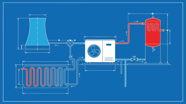 Industrial process control vector schematic with pipes pump tank and sensor diagram.