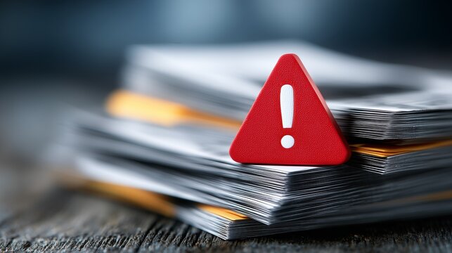 Red Warning Sign on Document Stack Highlighting Compliance Issues for Risk Management and Financial Auditing