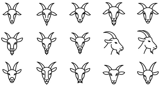 Goat head line art collection on a white background animal head