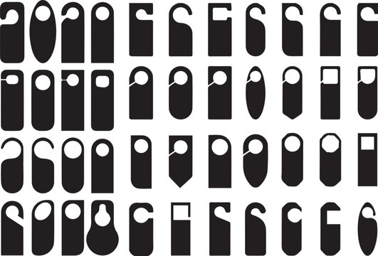 Door hanger template collection, black silhouette door knob signs, set of 40 vector handle tags for hotel privacy and marketing